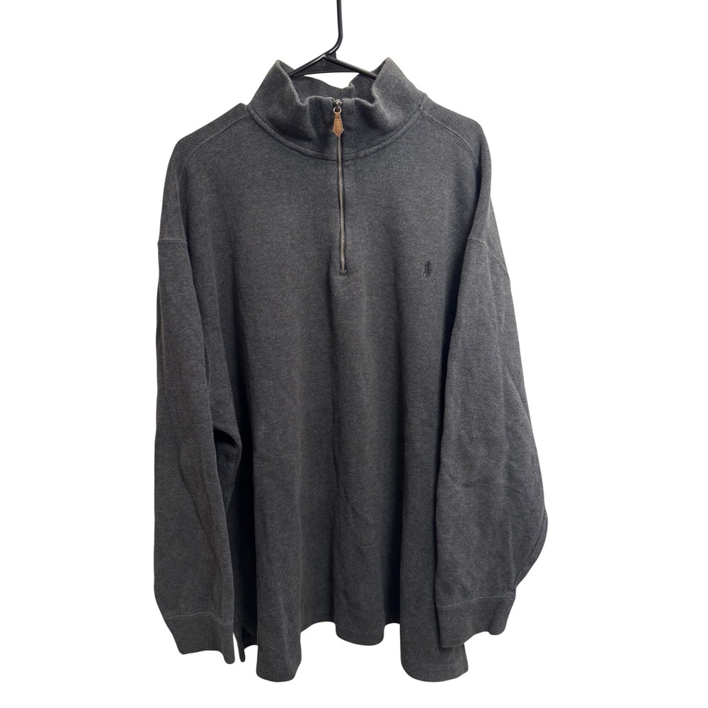 Polo Ralph Lauren Mens 3XB Big & Tall Charcoal Gray 1/4 Zip Cotton Sweater Pique
